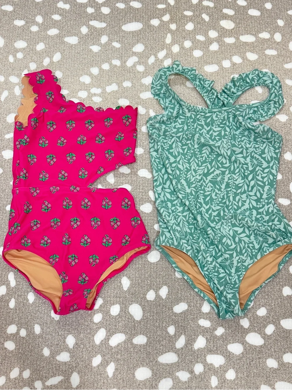 Bundle Crewcuts one piece swimsuit sage ruffle girl block print floral scalloped